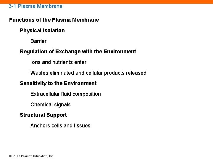 3 -1 Plasma Membrane Functions of the Plasma Membrane Physical Isolation Barrier Regulation of