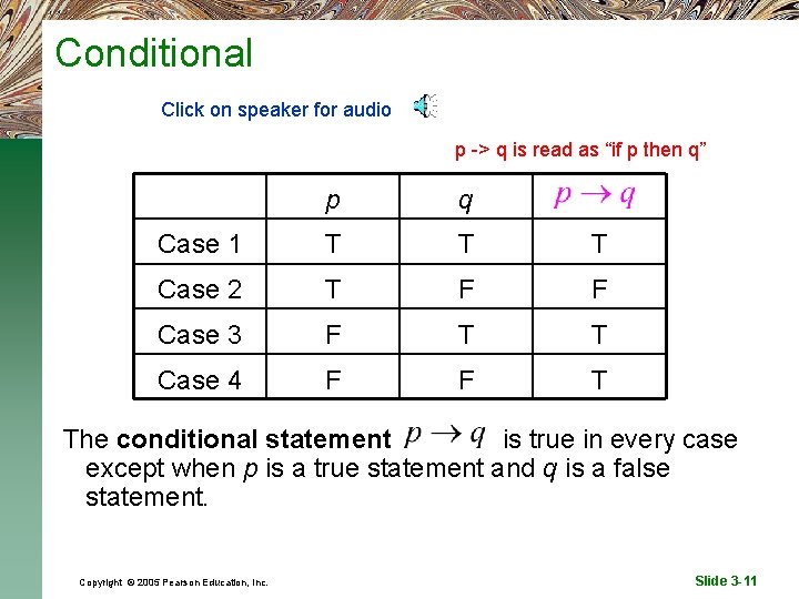 Conditional Click on speaker for audio p -> q is read as “if p