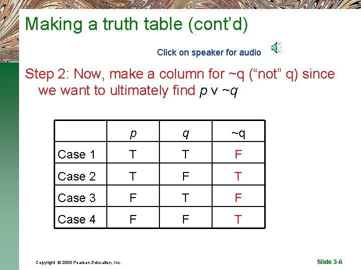 Making a truth table (cont’d) Click on speaker for audio Step 2: Now, make