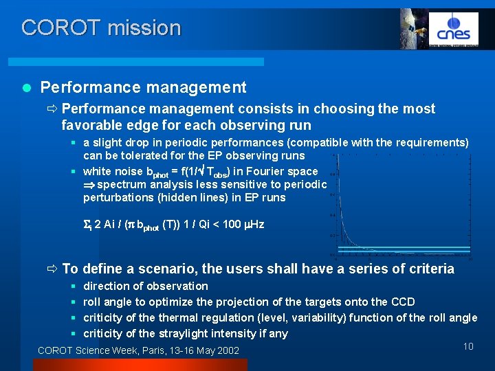 COROT mission l Performance management ð Performance management consists in choosing the most favorable