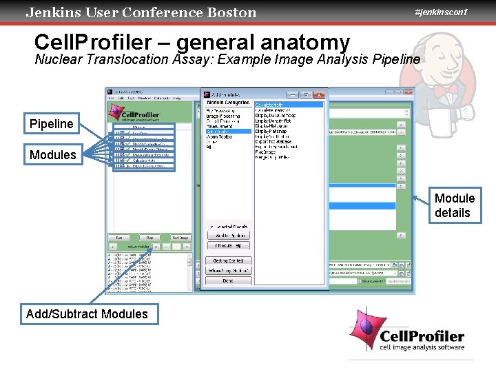 Jenkins User Conference Boston #jenkinsconf Cell. Profiler – general anatomy Nuclear Translocation Assay: Example