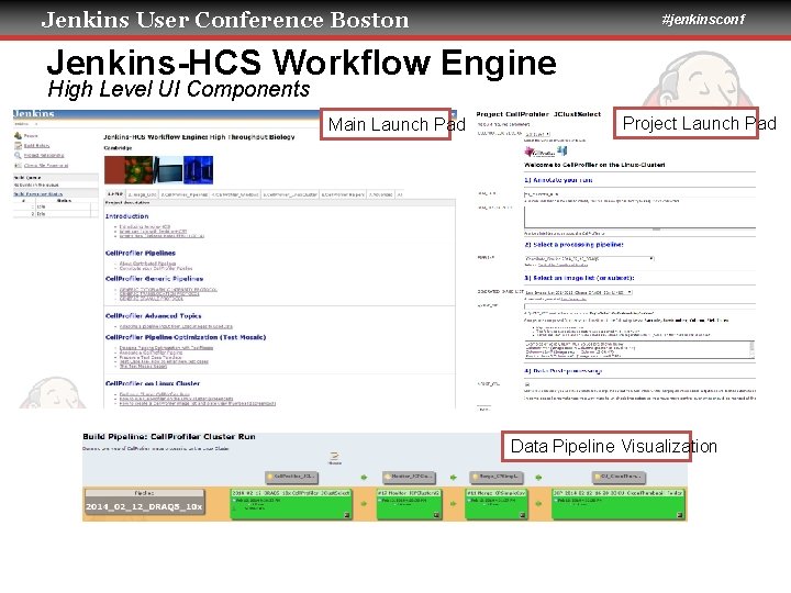 Jenkins User Conference Boston #jenkinsconf Jenkins-HCS Workflow Engine High Level UI Components Main Launch