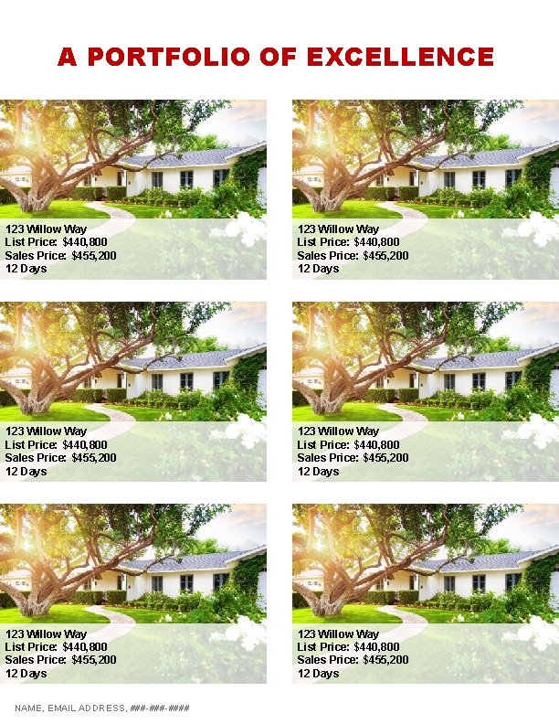 A PORTFOLIO OF EXCELLENCE 123 Willow Way List Price: $440, 800 Sales Price: $455,
