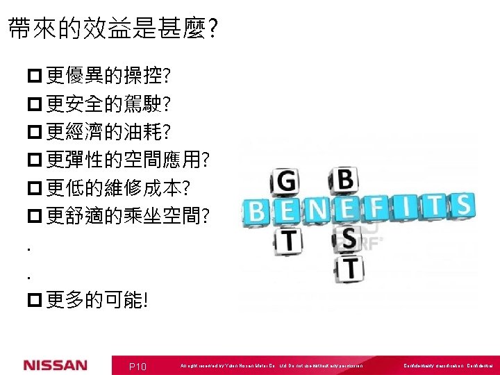 帶來的效益是甚麼? p 更優異的操控? p 更安全的駕駛? p 更經濟的油耗? p 更彈性的空間應用? p 更低的維修成本? p 更舒適的乘坐空間? .