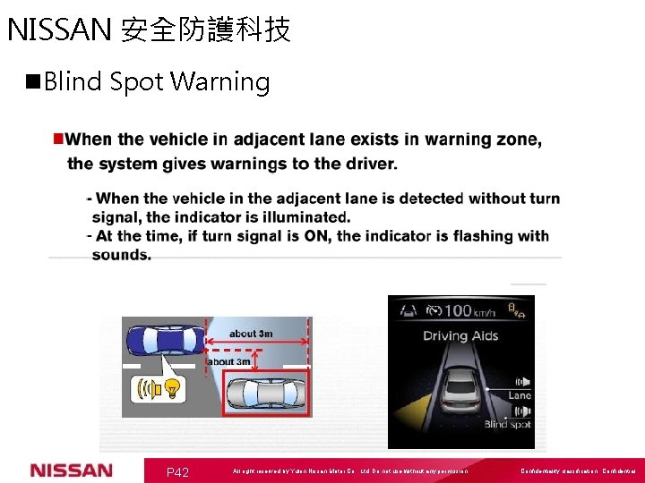 NISSAN 安全防護科技 n. Blind Spot Warning P 42 All right reserved by Yulon Nissan