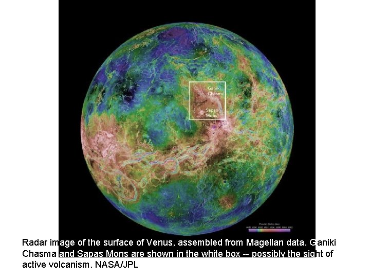 Radar image of the surface of Venus, assembled from Magellan data. Ganiki Chasma and