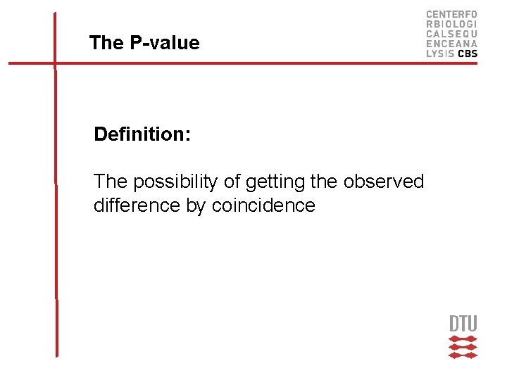 The P-value Definition: The possibility of getting the observed difference by coincidence 