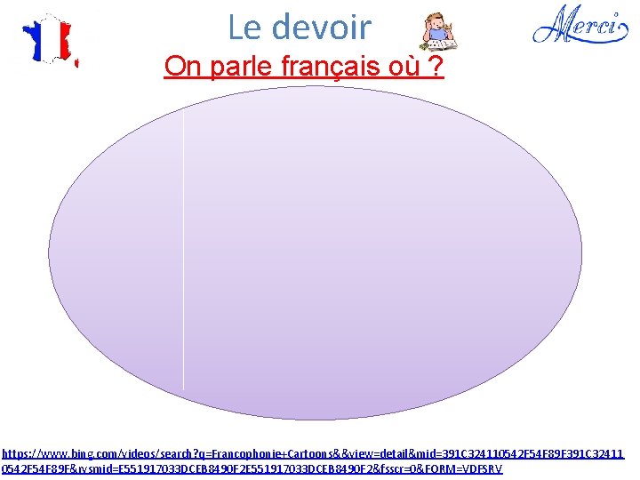 Le devoir On parle français où ? https: //www. bing. com/videos/search? q=Francophonie+Cartoons&&view=detail&mid=391 C 324110542