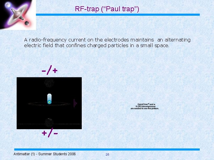 RF-trap (“Paul trap”) A radio-frequency current on the electrodes maintains an alternating electric field