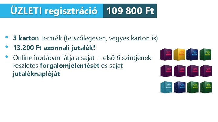 ÜZLETI regisztráció 109 800 Ft • • • 3 karton termék (tetszőlegesen, vegyes karton