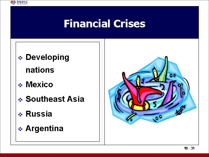 Financial Crises v Developing nations v Mexico v Southeast Asia v Russia v Argentina