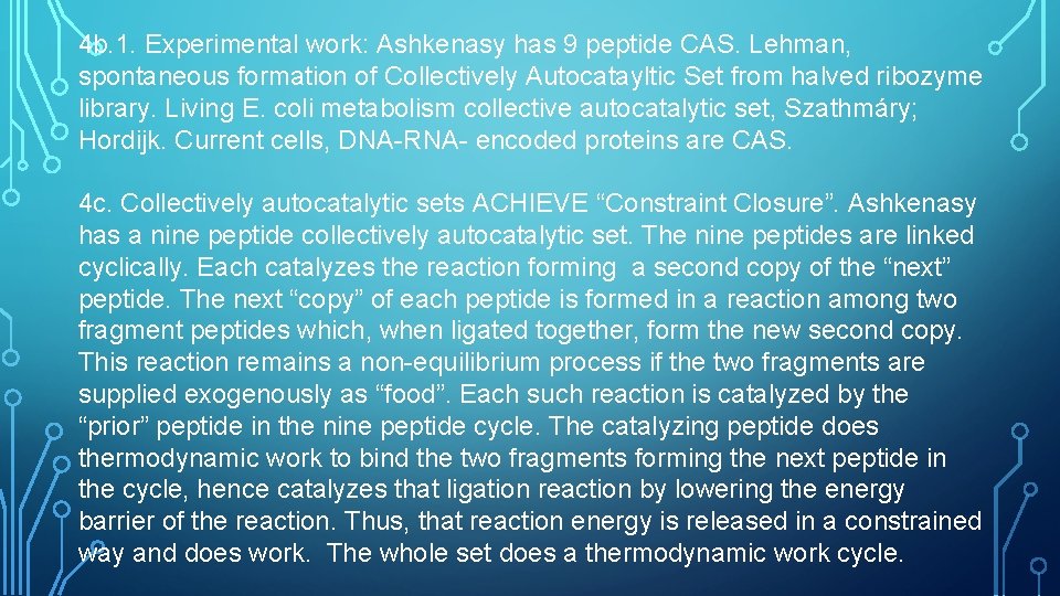 4 b. 1. Experimental work: Ashkenasy has 9 peptide CAS. Lehman, spontaneous formation of