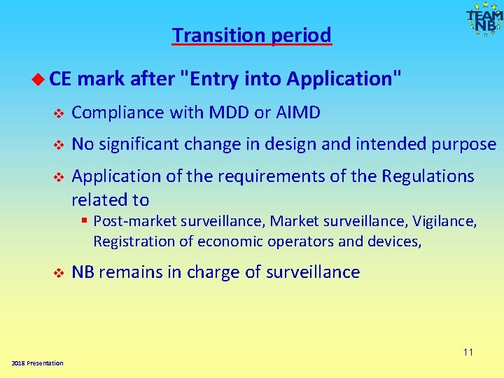 Transition period CE mark after "Entry into Application" v Compliance with MDD or AIMD