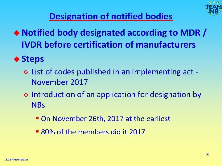Designation of notified bodies Notified body designated according to MDR / IVDR before certification