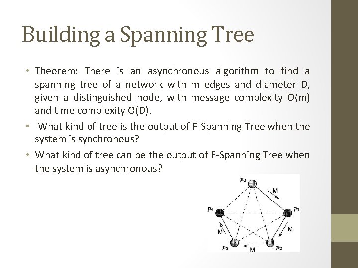 Building a Spanning Tree • Theorem: There is an asynchronous algorithm to find a