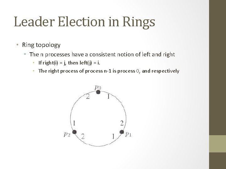 Leader Election in Rings • Ring topology • The n processes have a consistent