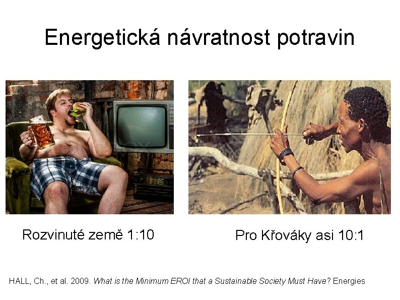 Energetická návratnost potravin Rozvinuté země 1: 10 Pro Křováky asi 10: 1 HALL, Ch.