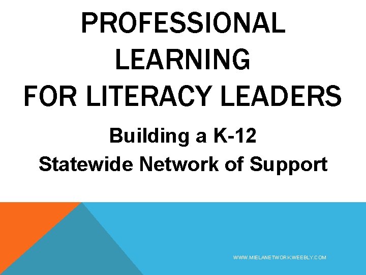 PROFESSIONAL LEARNING FOR LITERACY LEADERS Building a K-12 Statewide Network of Support WWW. MIELANETWORK.
