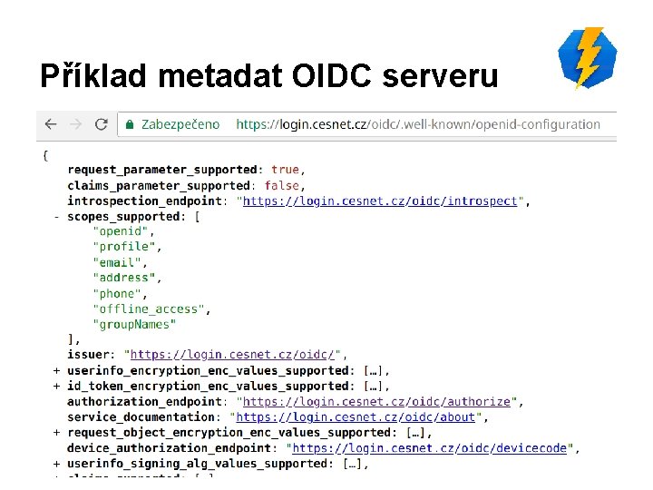 Příklad metadat OIDC serveru 