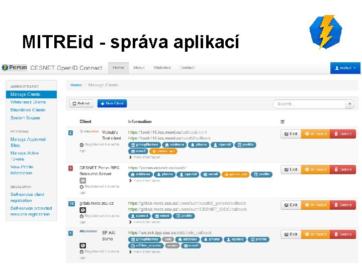 MITREid - správa aplikací 