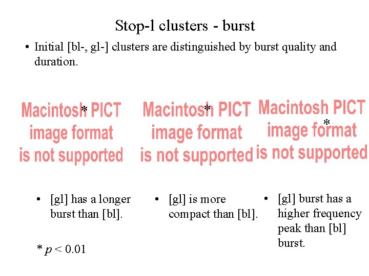 Stop-l clusters - burst • Initial [bl-, gl-] clusters are distinguished by burst quality