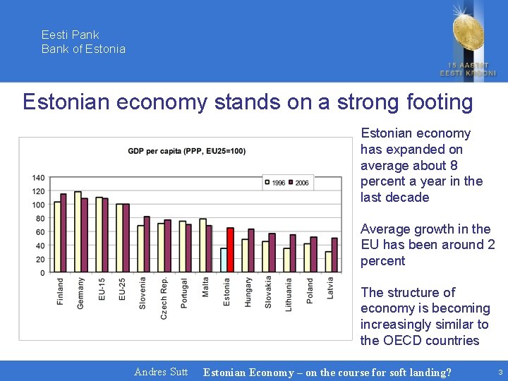 Eesti Pank Bank of Estonian economy stands on a strong footing Estonian economy has