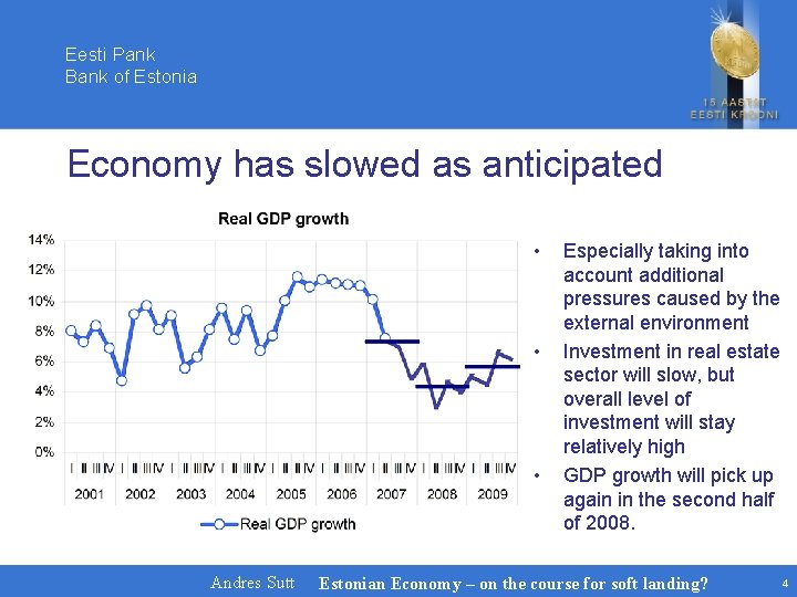 Eesti Pank Bank of Estonia Economy has slowed as anticipated • • • Andres