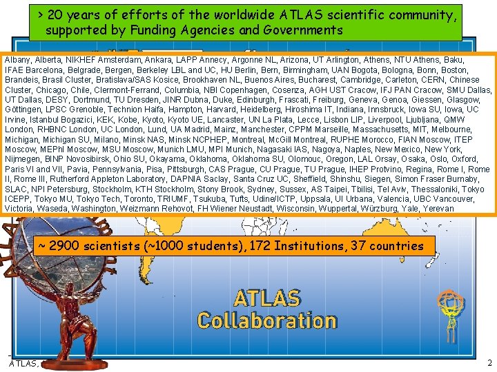 > 20 years of efforts of the worldwide ATLAS scientific community, supported by Funding