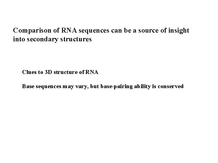 Comparison of RNA sequences can be a source of insight into secondary structures Clues