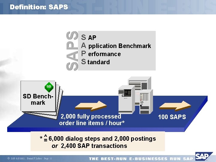 SAPS Definition: SAPS S AP A pplication Benchmark P erformance S tandard SD SD