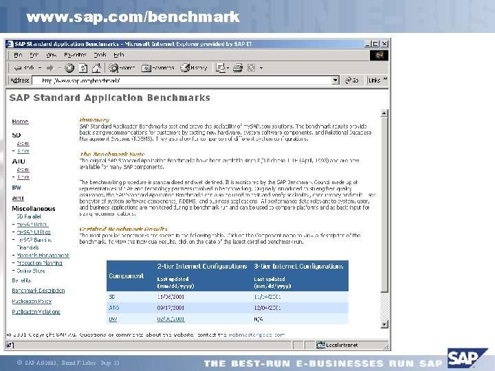 www. sap. com/benchmark ã SAP AG 2002, Bernd F. Lober Page 22 