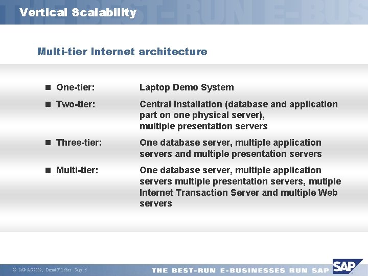 Vertical Scalability Multi-tier Internet architecture ã n One-tier: Laptop Demo System n Two-tier: Central