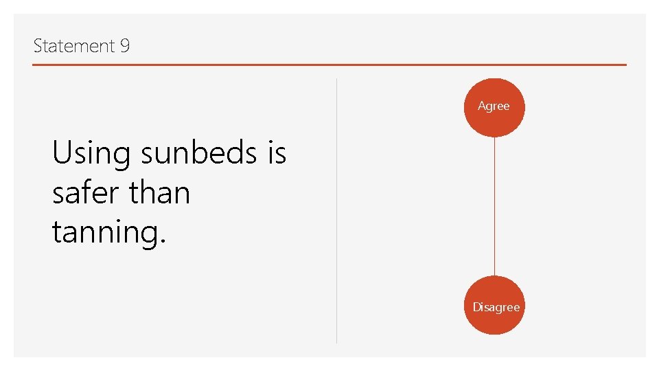 Statement 9 Agree Using sunbeds is safer than tanning. Disagree 