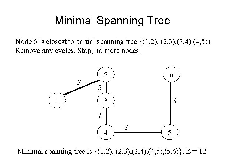 Minimal Spanning Tree Node 6 is closest to partial spanning tree {(1, 2), (2,