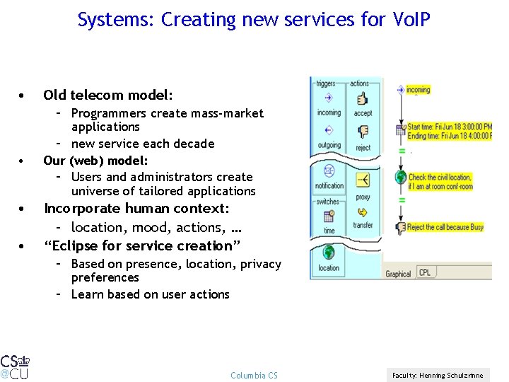 Systems: Creating new services for Vo. IP • • Old telecom model: – Programmers
