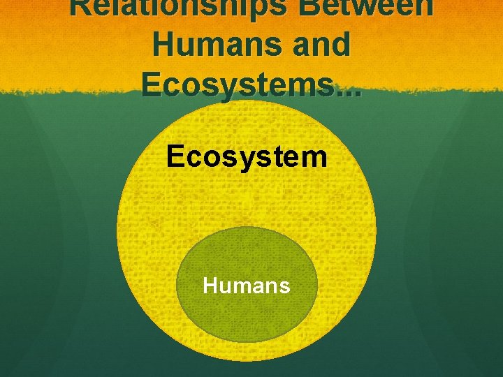 Relationships Between Humans and Ecosystems. . . Ecosystem Humans 