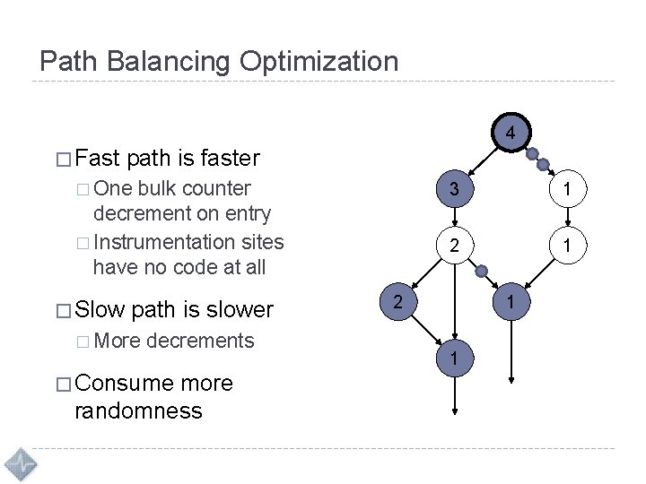 Path Balancing Optimization 4 � Fast path is faster � One bulk counter 3