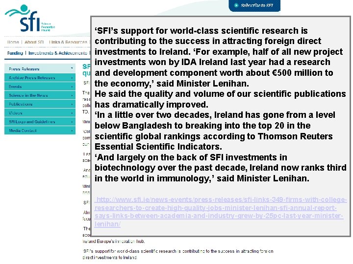 ‘SFI’s support for world-class scientific research is contributing to the success in attracting foreign