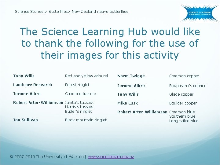 Science Stories > Butterflies> New Zealand native butterflies The Science Learning Hub would like
