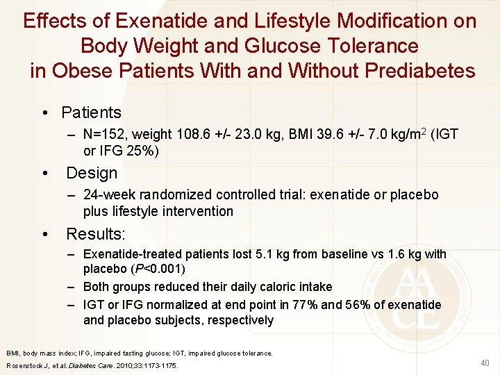 Effects of Exenatide and Lifestyle Modification on Body Weight and Glucose Tolerance in Obese