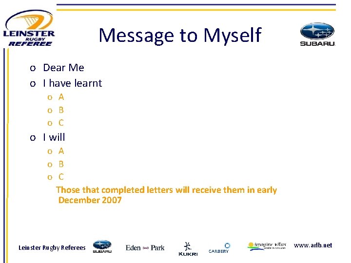 Message to Myself o Dear Me o I have learnt o A o B