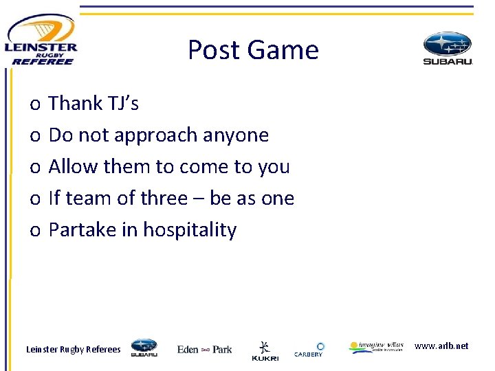 Post Game o o o Thank TJ’s Do not approach anyone Allow them to