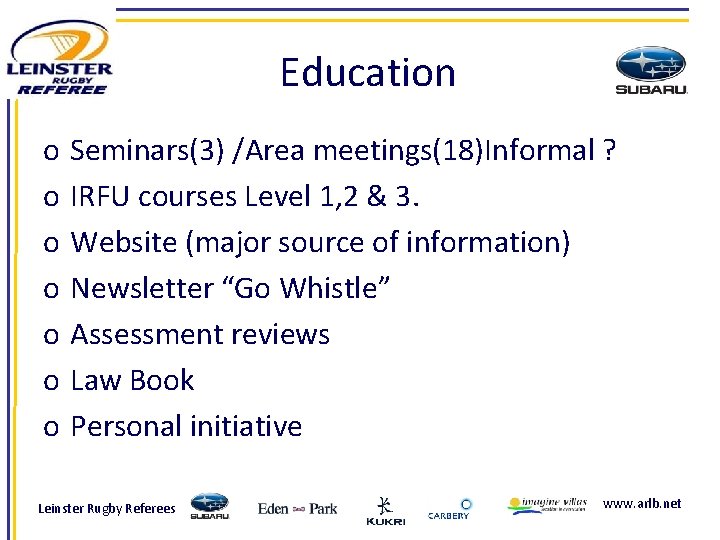 Education o o o o Seminars(3) /Area meetings(18)Informal ? IRFU courses Level 1, 2