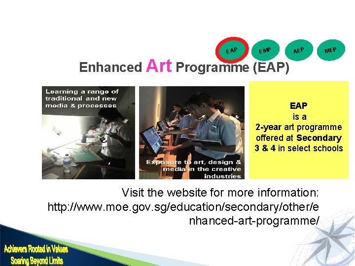 EAP EMP AEP MEP Enhanced Art Programme (EAP) EAP is a 2 -year art