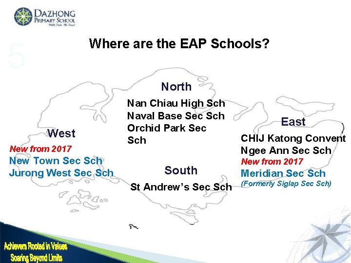 Where are the EAP Schools? 5 North West New from 2017 New Town Sec