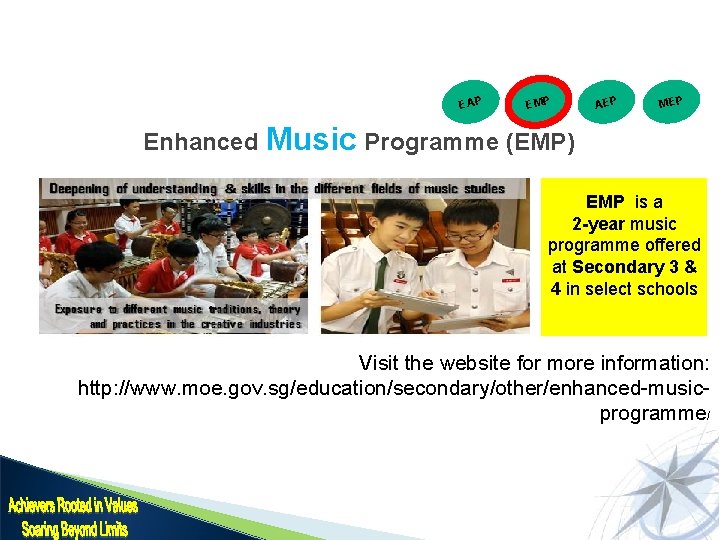 EAP EMP AEP MEP Enhanced Music Programme (EMP) EMP is a 2 -year music