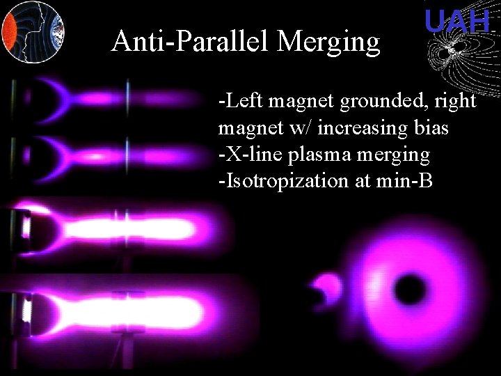 Anti-Parallel Merging UAH -Left magnet grounded, right magnet w/ increasing bias -X-line plasma merging