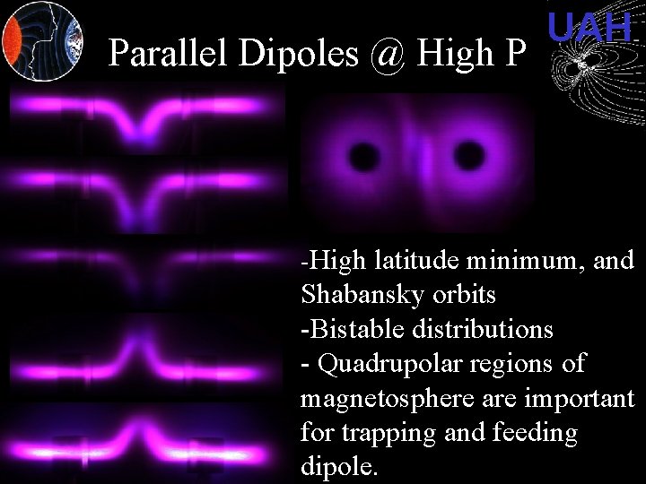 Parallel Dipoles @ High P UAH -High latitude minimum, and Shabansky orbits -Bistable distributions