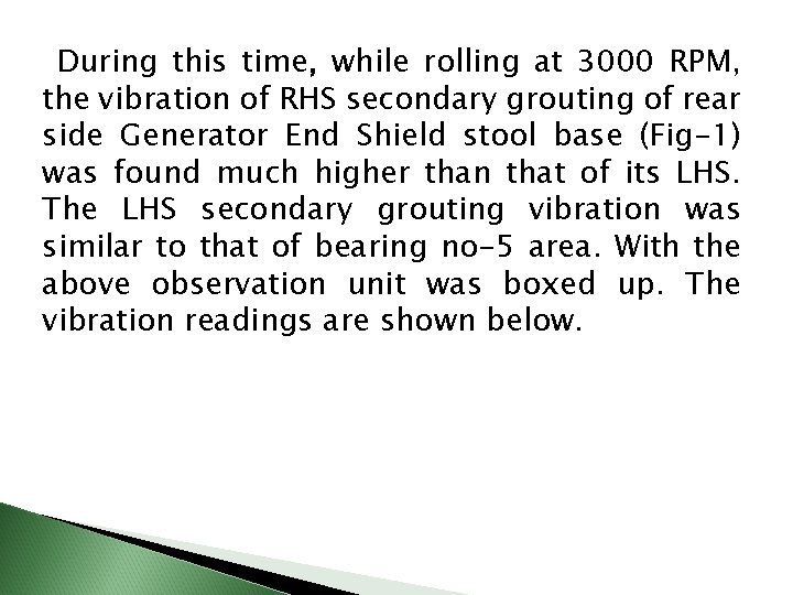 During this time, while rolling at 3000 RPM, the vibration of RHS secondary grouting