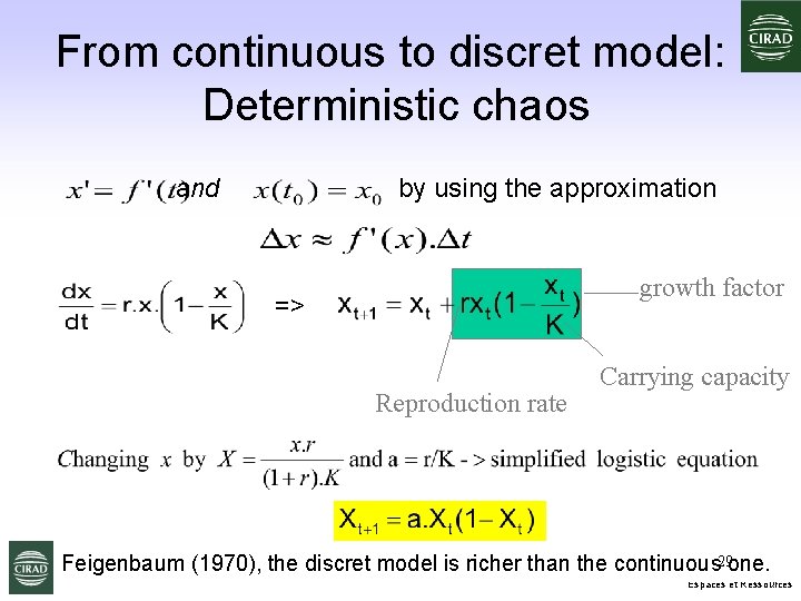 From continuous to discret model: Deterministic chaos and by using the approximation growth factor